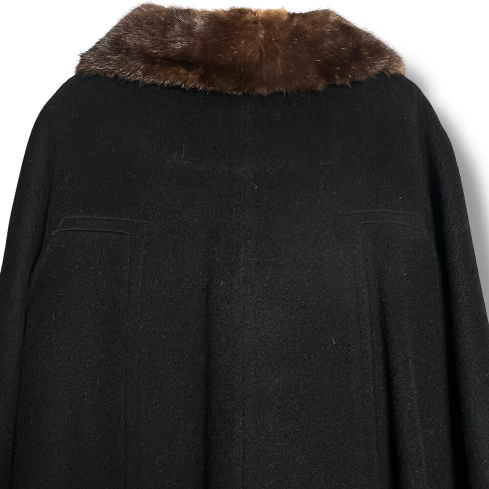 Vintage 60s Wool Swing Coat Black Mink Fur Collar Lined Size Large Camel Hair(?) - Picture 8 of 14